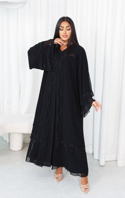 ELEGANT BLACK CHIFFON ABAYA
