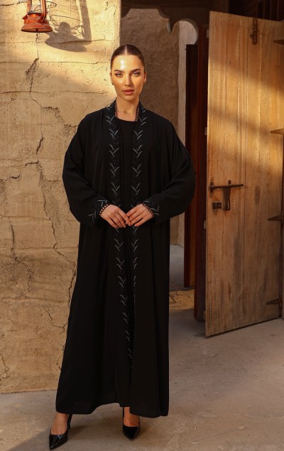 BLACK EMBROIDERY OPEN ABAYA