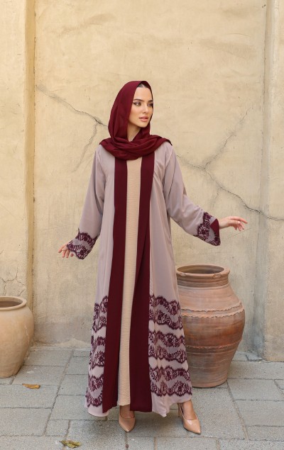 MAROON DOUBLEFACE ABAYA